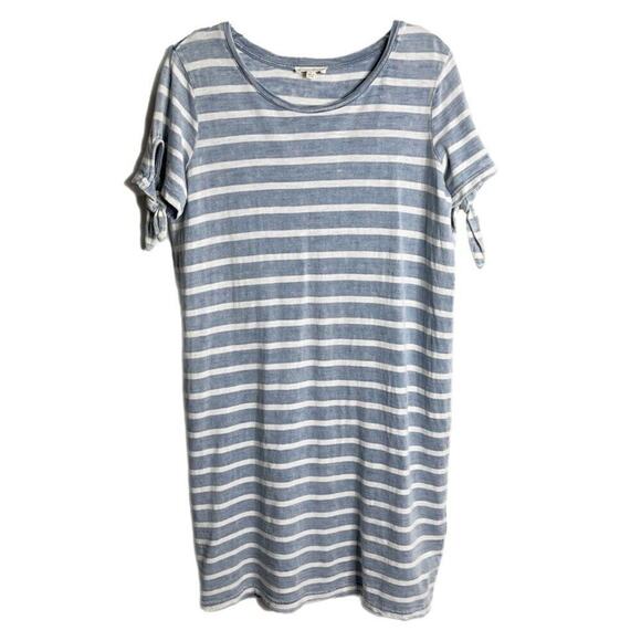 Jane and Delancey Women's Shift Dress S Blue White Stripe Short Sleeve Distress - Picture 1 of 8